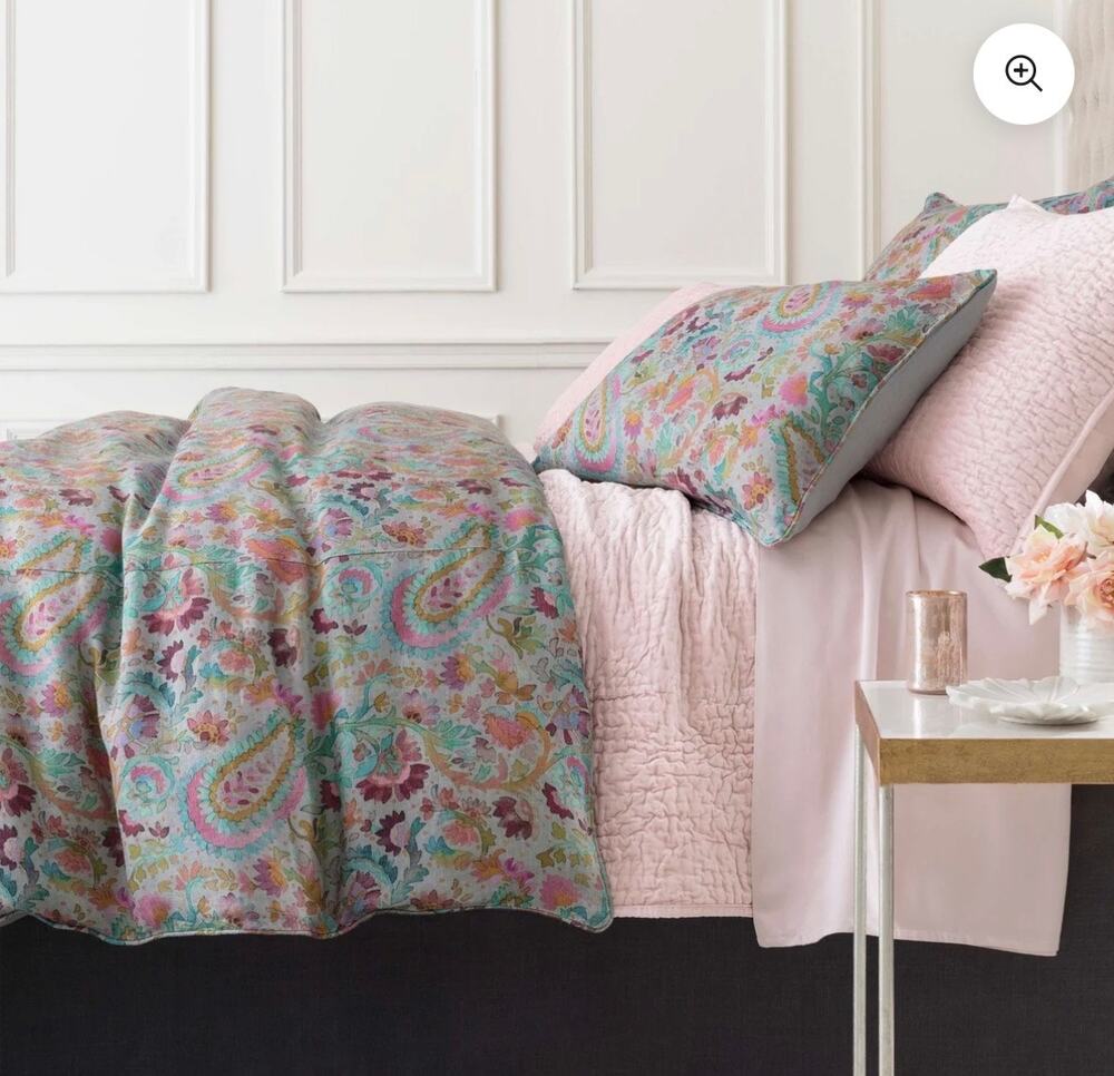 Pine Cone Hill Ines Linen Duvet Cover Full Queen Multi Paisley Floral 100% Linen